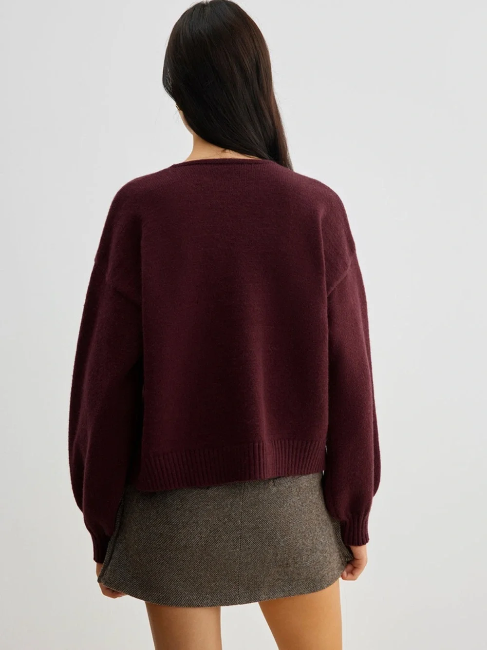 Commense Burgundy Velvet Bow Sweater Cropped Lantern Sleeve Coquette Romantic M - Picture 15 of 15